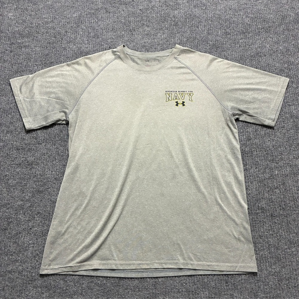 Under Armour Heatgear 1775 Navy Mens T-Shirt Large Gray Loose Fit Short Sleeve